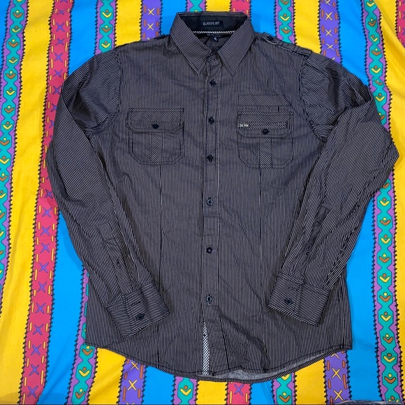 Black Other - Black Men’s Striped Button Shirt small Buckle